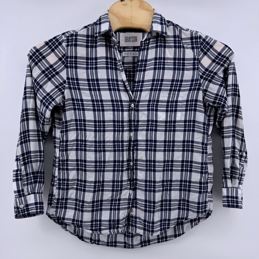 Frank & Eileen Grayson The Hero Button Down Shirt 02 Small Med Navy White Plaid - Picture 2 of 7
